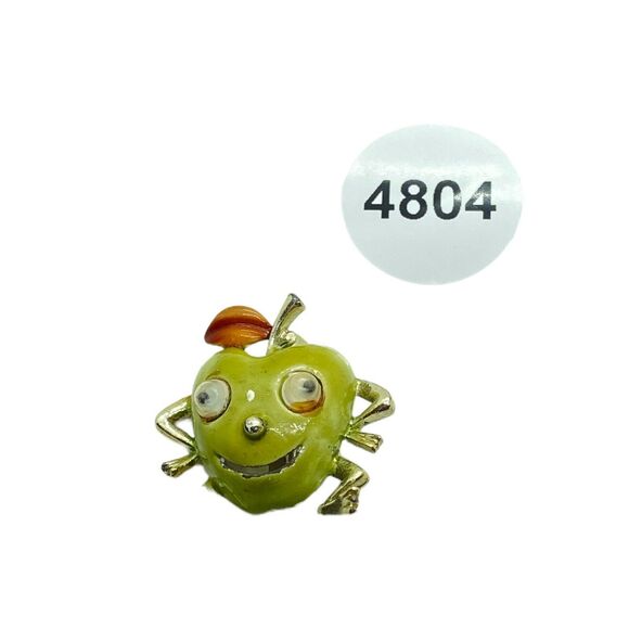 Googley Eye Green Apple Jewelry Brooch Pin Vintage 1950s Womens Gold Tone - Picture 6 of 15